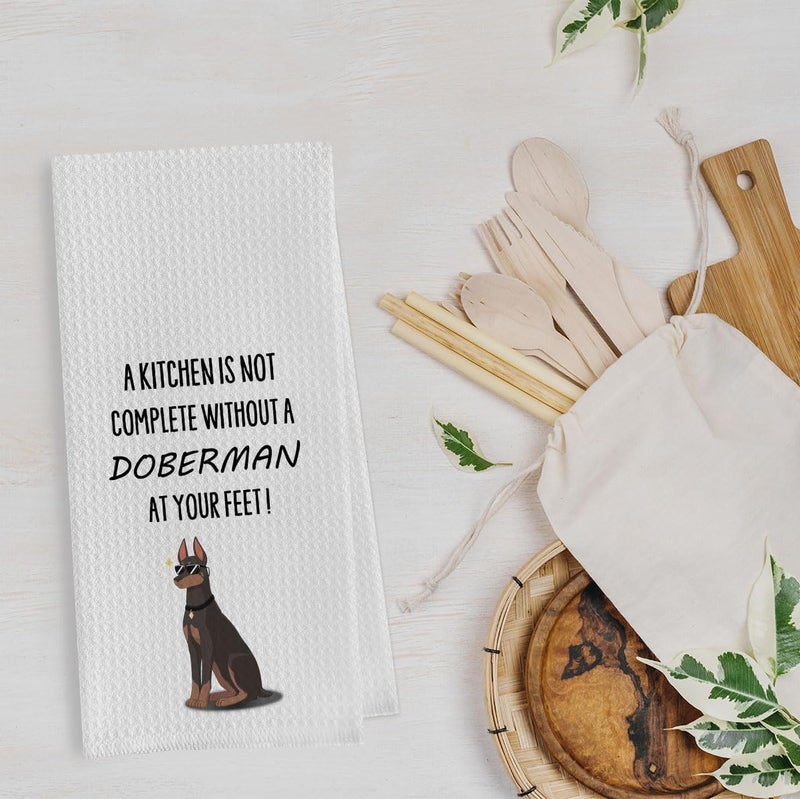 Geqtt Funny Doberman Dish Towels - Decorative Waffle Weave Kitchen Hand Towels, Doberman Gifts Tea Towel (1624 Inches) - Image 2
